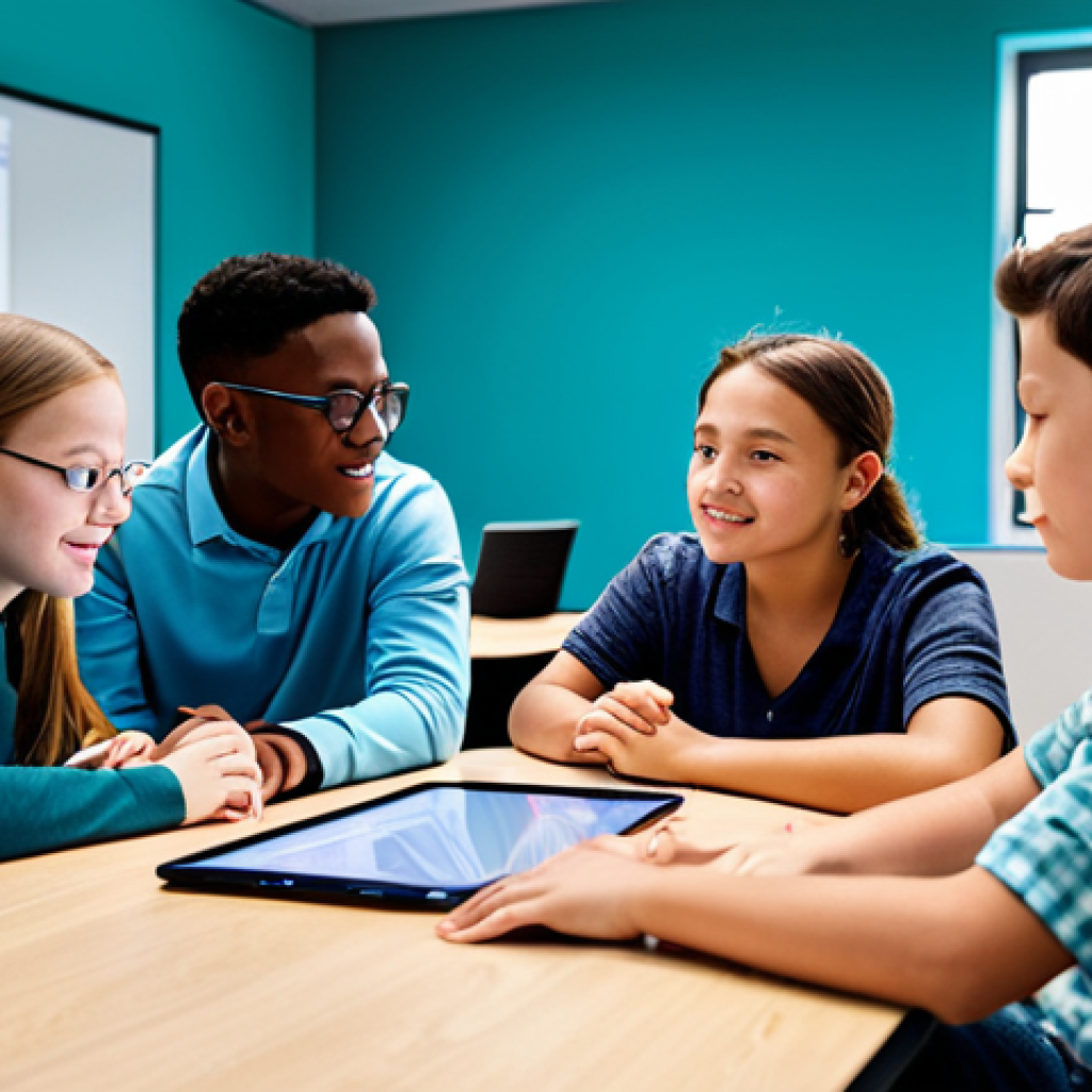 글로벌브릿지와 국제 협력 네트워크 - **Education Technology:** "A diverse group of fully clothed students collaborating on a digital proj...