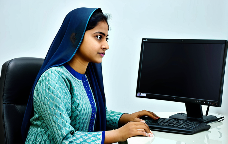 글로벌브릿지와 지속 가능한 경영 - **Businesswoman in Dhaka:** A professional businesswoman in a modest salwar kameez, working on a lap...