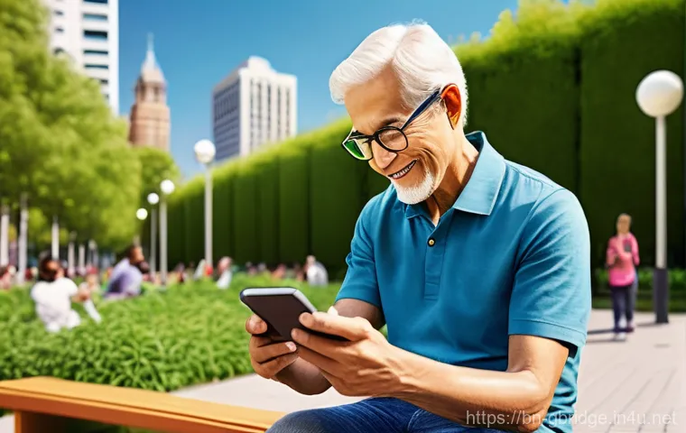 글로벌브릿지와 모바일 기술 - **Prompt 1: The Seamless Integration of Modern Smartphones**
    A vibrant, sunlit urban park scene....