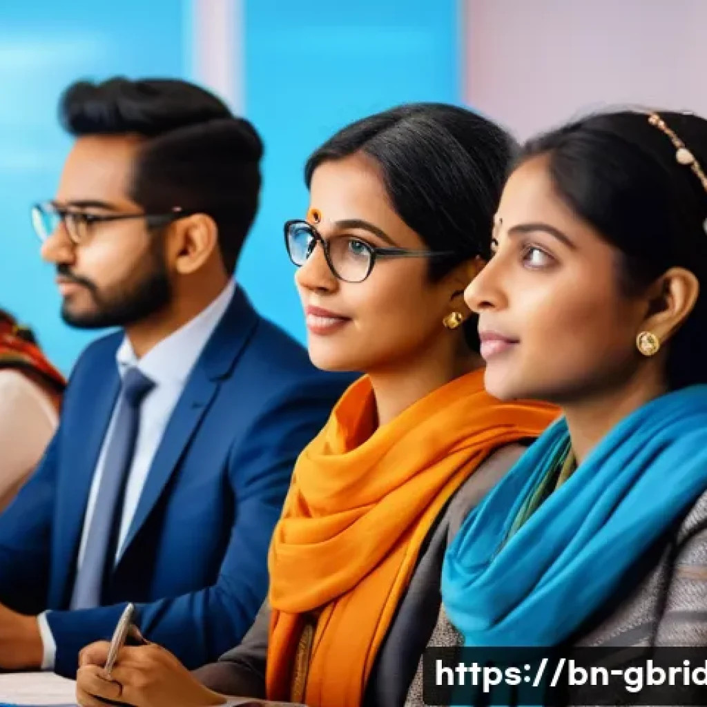 글로벌브릿지와 인공지능 AI - A diverse group of people from different cultures communicating seamlessly through futuristic AI tra...