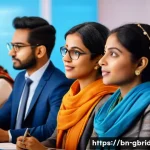 글로벌브릿지와 인공지능 AI - A diverse group of people from different cultures communicating seamlessly through futuristic AI tra...