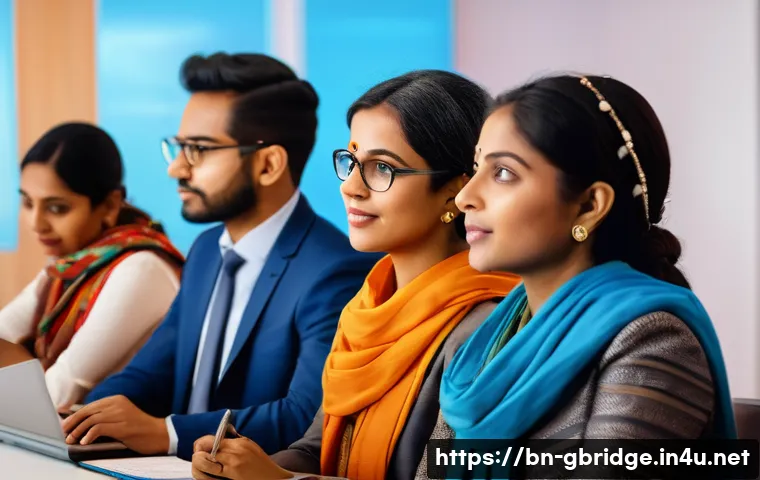 글로벌브릿지와 인공지능 AI - A diverse group of people from different cultures communicating seamlessly through futuristic AI tra...