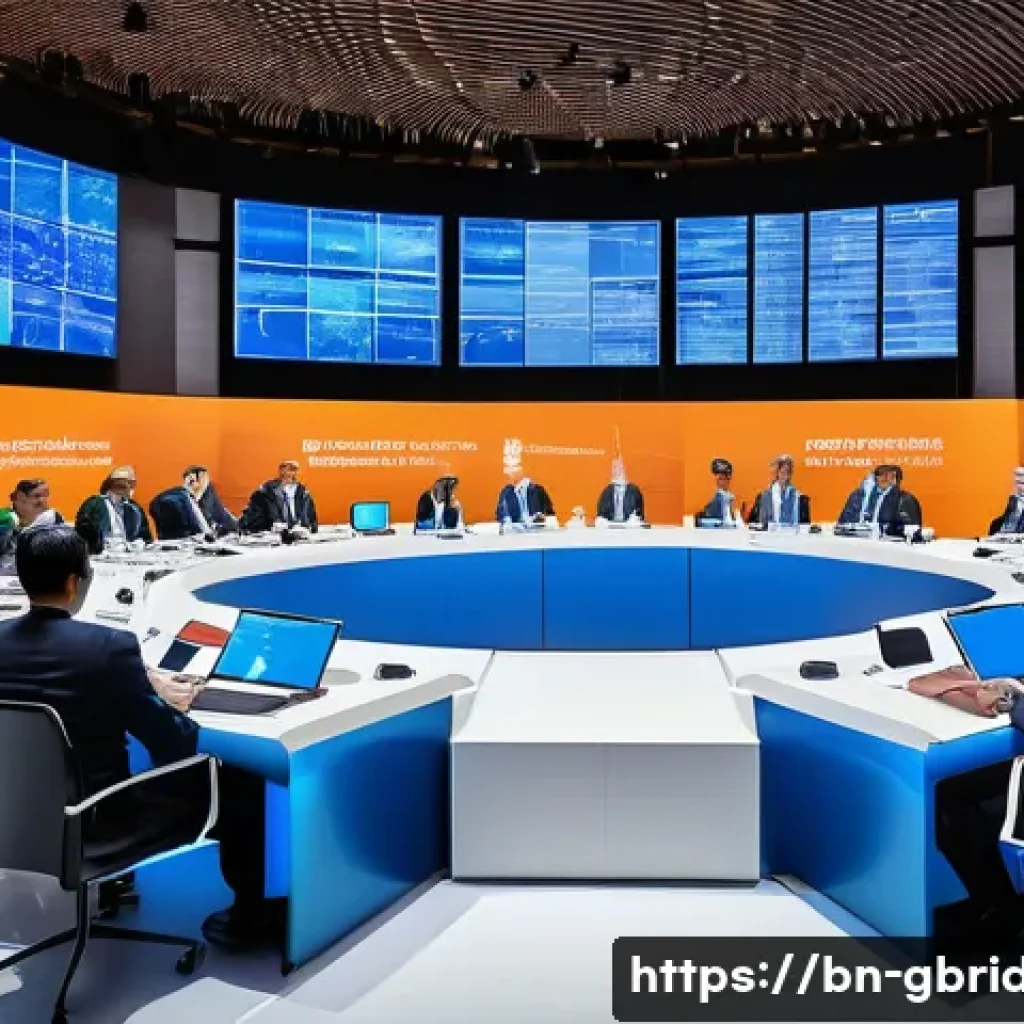 글로벌브릿지와 국제 경제 포럼 - A vibrant international economic forum scene featuring diverse business professionals and policymake...