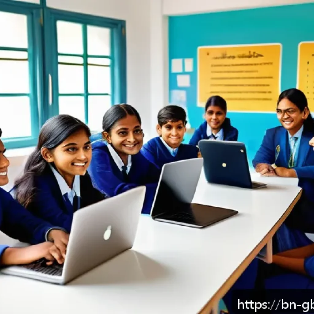 글로벌브릿지와 국제 개발 협력 - A vibrant digital classroom scene featuring diverse Bengali students engaged in an online e-learning...